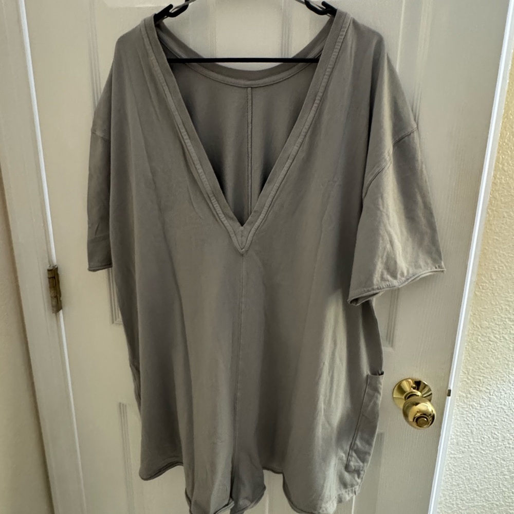 Free People Gray V-Neck Jumpsuit